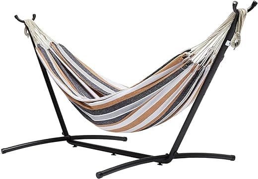 Amazon Basics Hängematte mit Gestell, Stoff, One Size, 117 cm x 300 cm x 100 cm, Mehrfarbig
