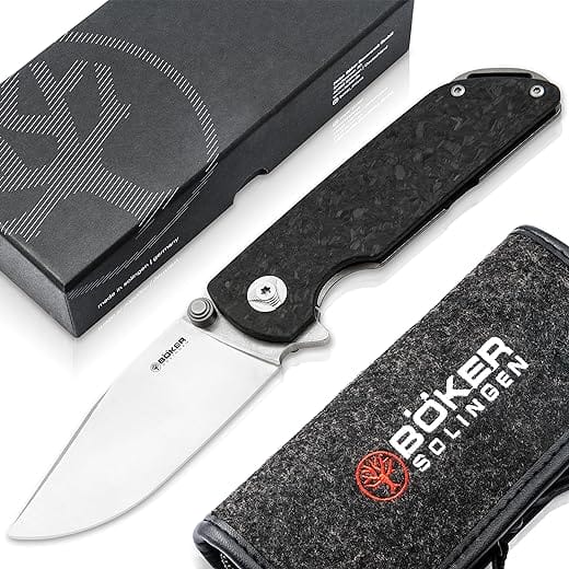 Böker Solingen® Sherman EDC Pocket Knife - Flipper One-Handed Knife with Magnacut Blade - High-Quality Folder Folding Knife with Framelock - Elegant Premium 1 Hand Knife with Damask Backspacer from