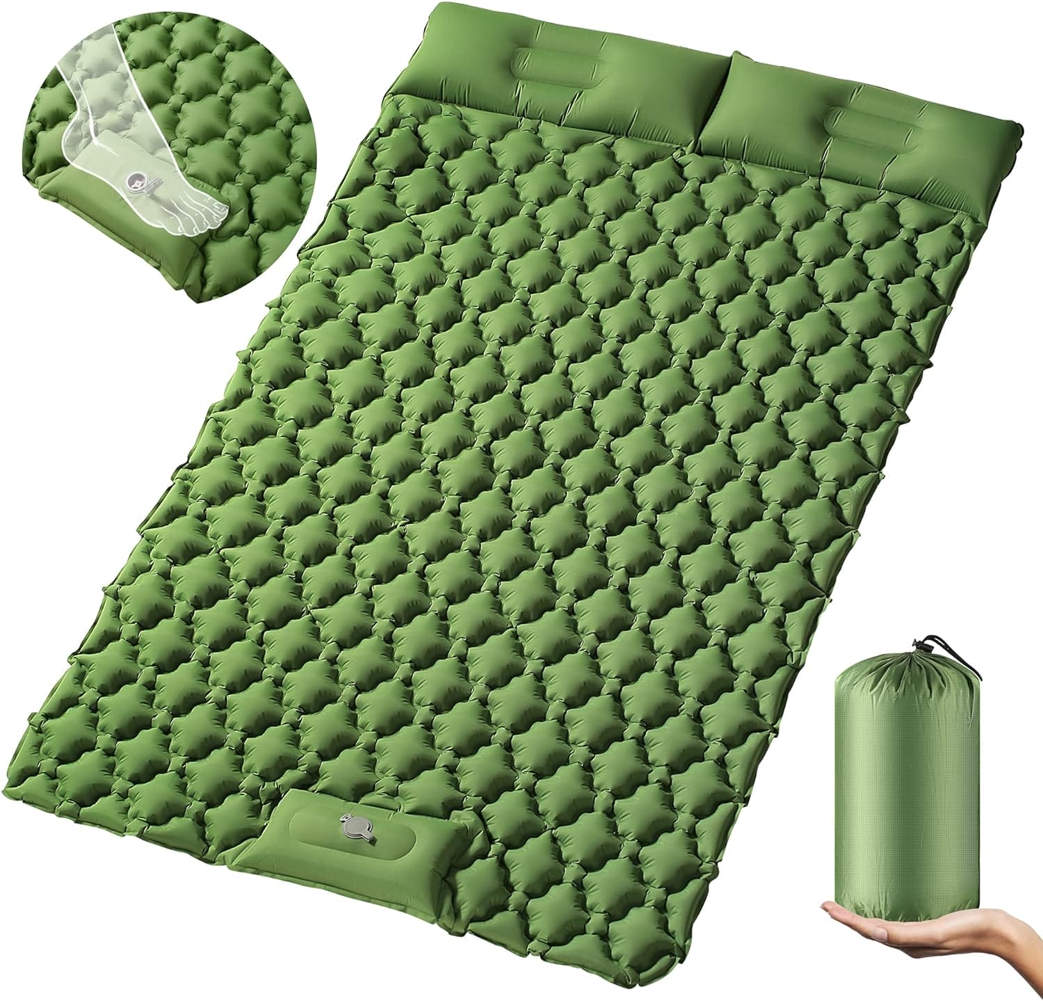 STURME Camping Sleeping Mat, Self-Inflating with Foot Press Pump, Outdoor Inflatable Air Mattress, Ultralight Sleeping Mat, Camping Mattress, Foldable Sleeping Mat with Cushion for Outdoor Use