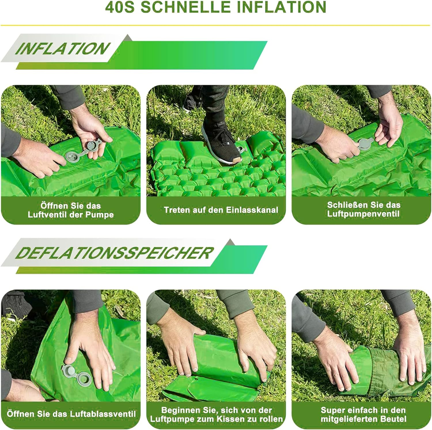 STURME Camping Sleeping Mat, Self-Inflating with Foot Press Pump, Outdoor Inflatable Air Mattress, Ultralight Sleeping Mat, Camping Mattress, Foldable Sleeping Mat with Cushion for Outdoor Use