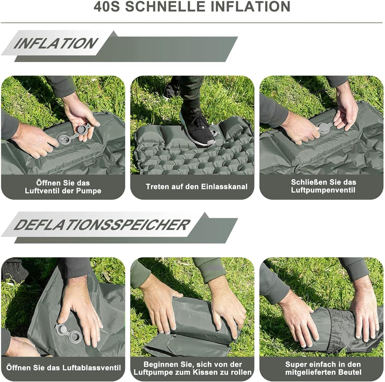 STURME Camping Sleeping Mat, Self-Inflating with Foot Press Pump, Outdoor Inflatable Air Mattress, Ultralight Sleeping Mat, Camping Mattress, Foldable Sleeping Mat with Cushion for Outdoor Use