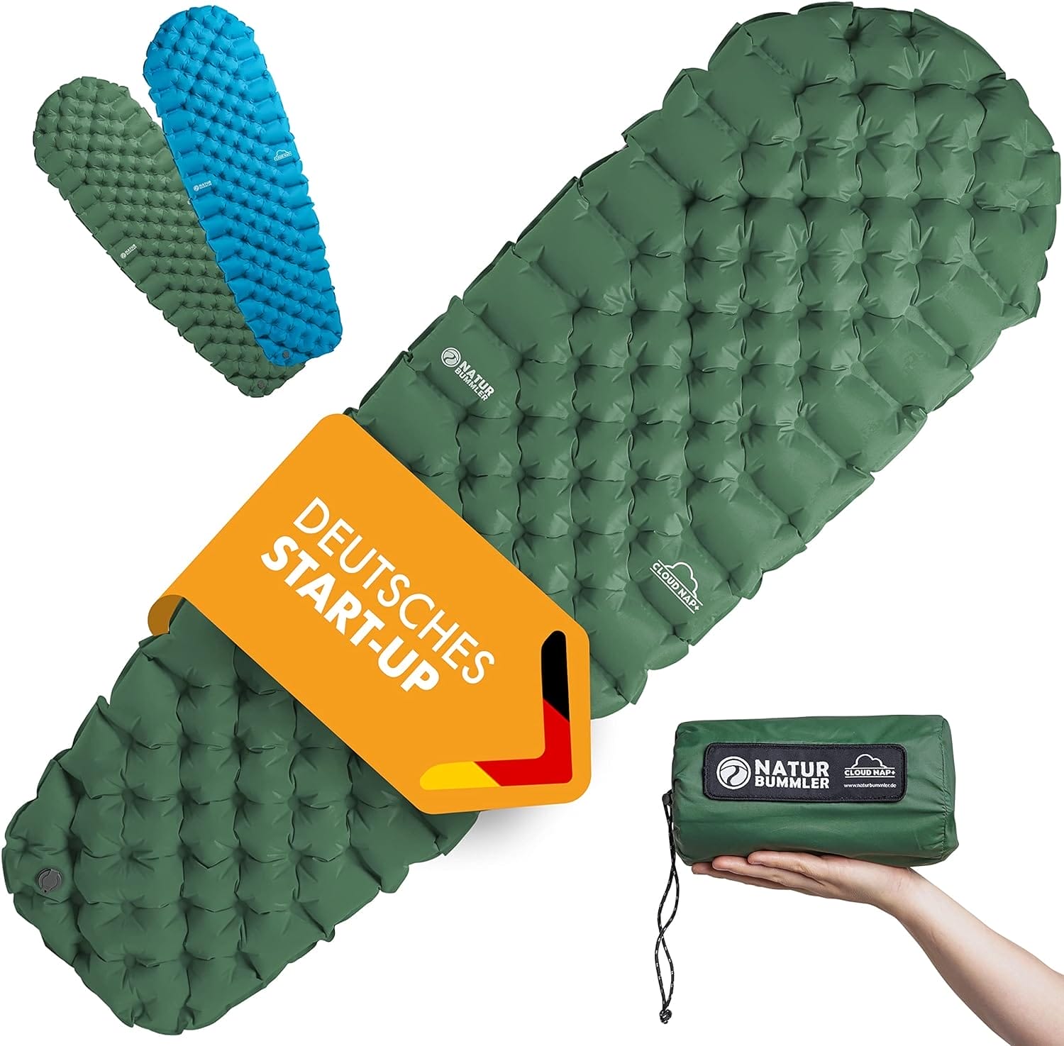 NATURBUMMLER ® Camping Isomatte Outdoor 195x56cm [sehr kompakt  leicht] inkl. Co2-Neutralität – in Sekunden aufgepumpt – Isomatte Camping Luftmatratze Camping aufblasbare Isomatte