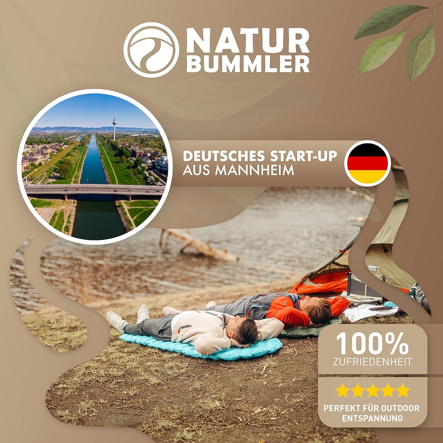 NATURBUMMLER ® Camping Isomatte Outdoor 195x56cm [sehr kompakt  leicht] inkl. Co2-Neutralität – in Sekunden aufgepumpt – Isomatte Camping Luftmatratze Camping aufblasbare Isomatte