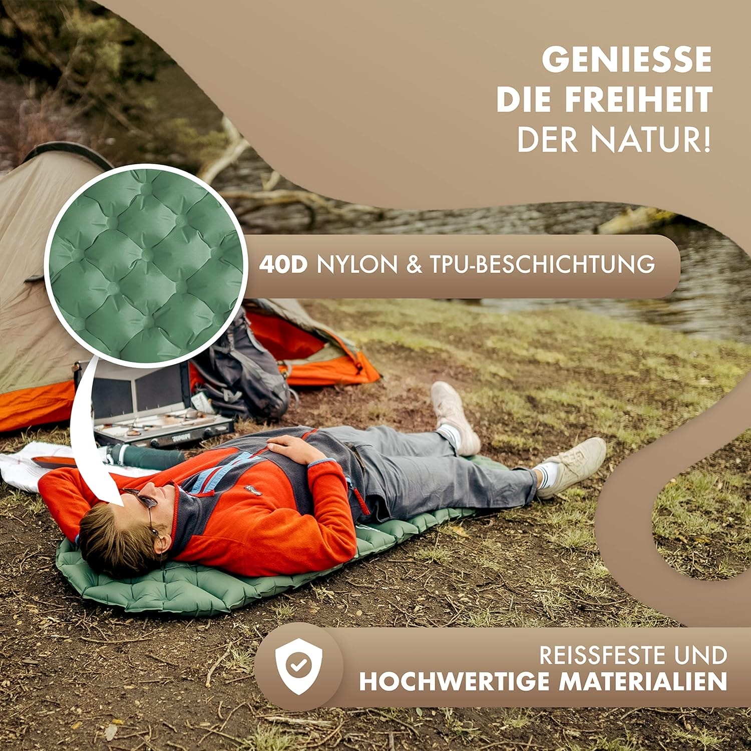 NATURBUMMLER ® Camping Isomatte Outdoor 195x56cm [sehr kompakt  leicht] inkl. Co2-Neutralität – in Sekunden aufgepumpt – Isomatte Camping Luftmatratze Camping aufblasbare Isomatte