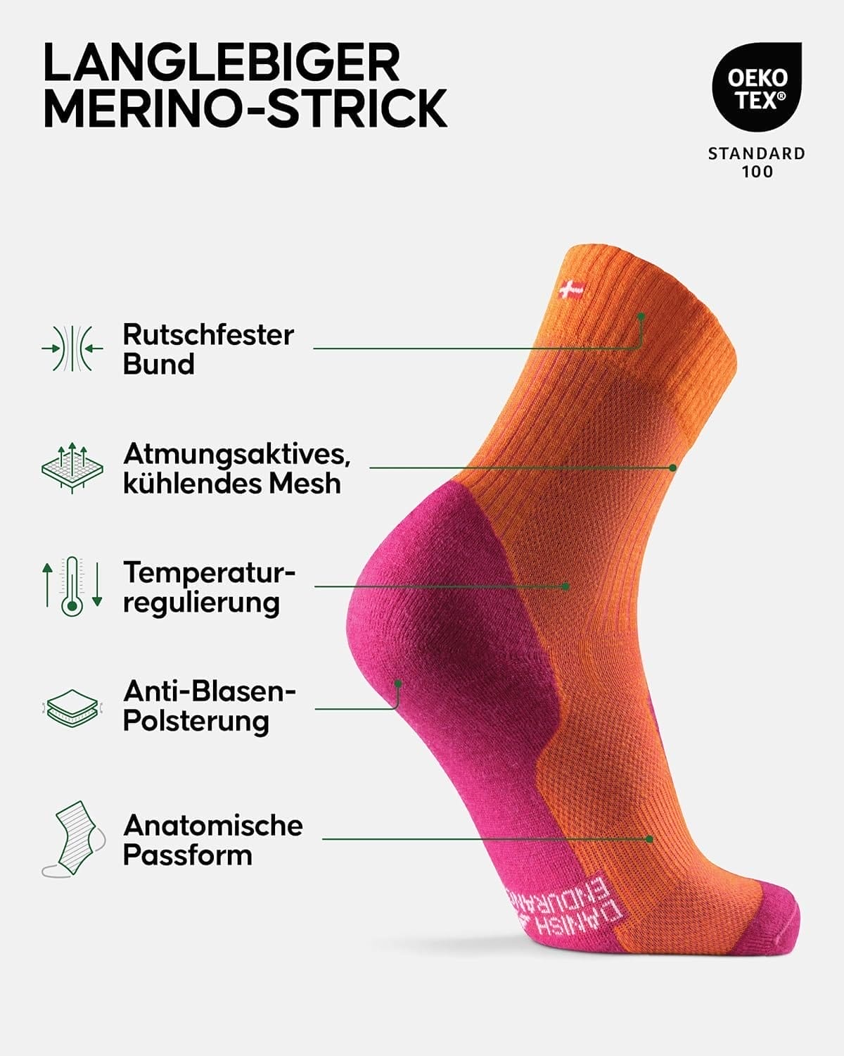 DANISH ENDURANCE 3 Pairs Lightweight Merino Hiking Socks Padded Anti Blisters for Men  Women