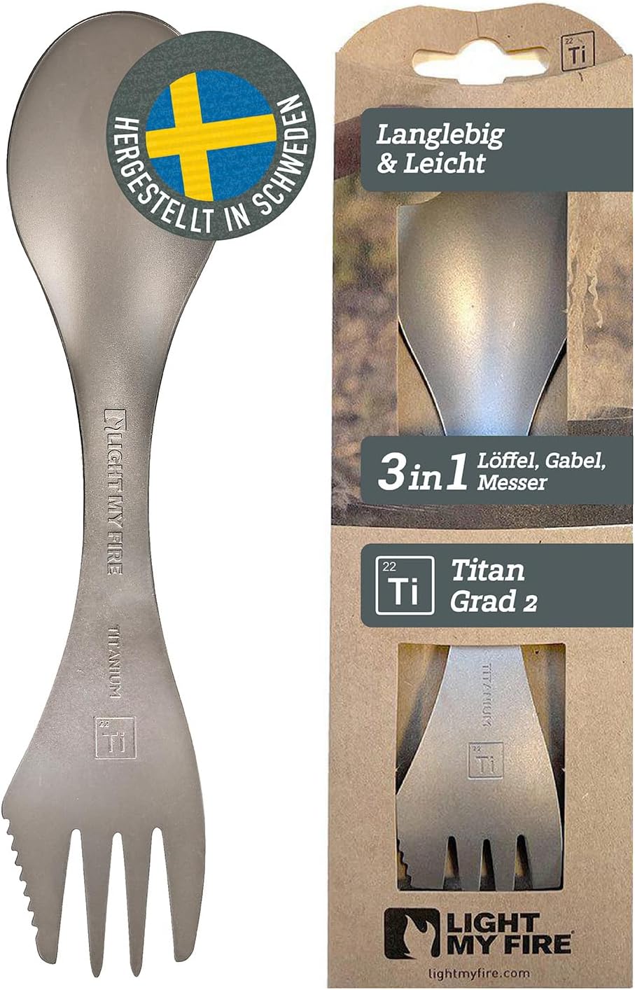Light My Fire Spork Titan 3-in-1 Camping Cutlery with Spoon, Fork and Knife - Lightweight and Portable - Ideal as Camping Cutlery Set, Spork, Travel Cutlery and Spork for Outdoor and Survival