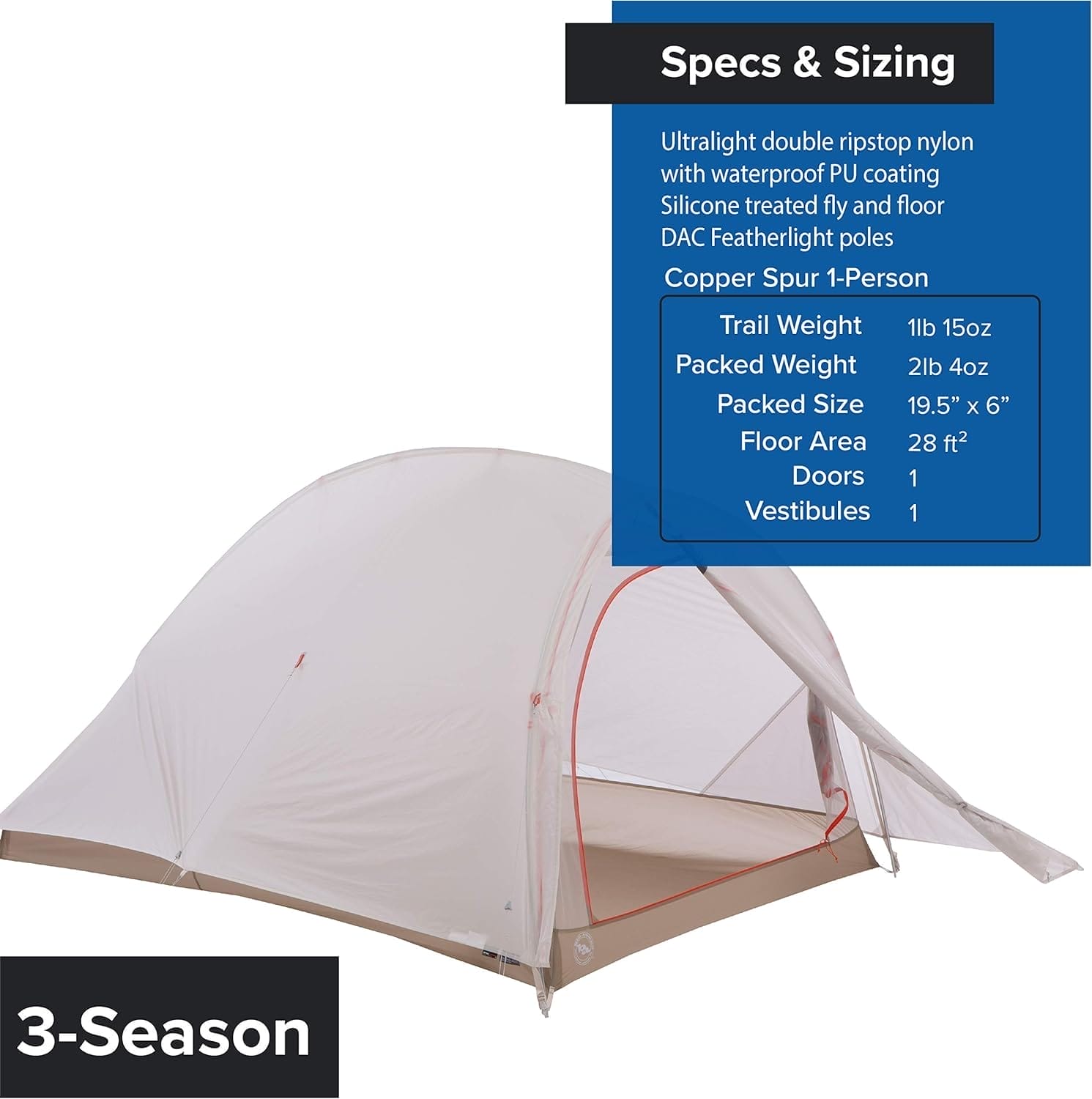 Big Agnes Fly Creek HV UL Ultraleichtes Zelt mit UV-beständiger Lösung gefärbtem Gewebe